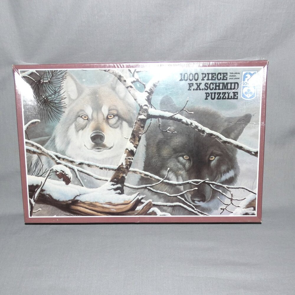 Vintage FX Schmid 1000 Piece Jigsaw Puzzle Eyes in the Mist Wolves New Sealed